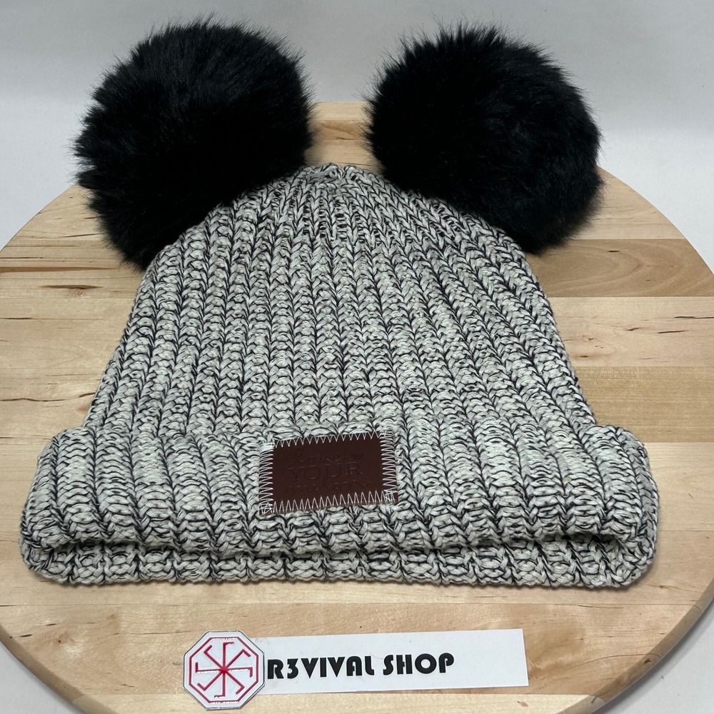 Love Your‎ Melon Double Pom Gray Black Beanie - OS